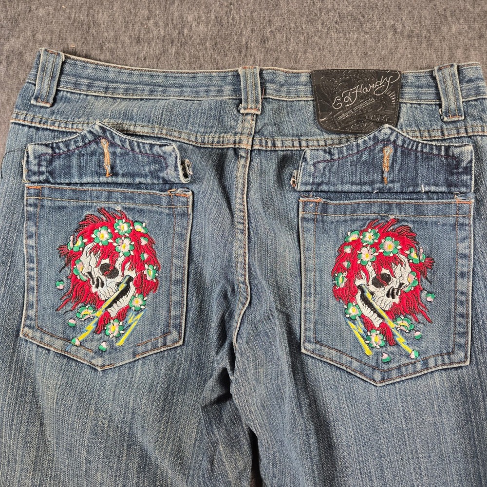 Ed Hardy Christian Audigier Jeans Mens 33x30 Skull‎ Rose Embroidered Y2K Denim